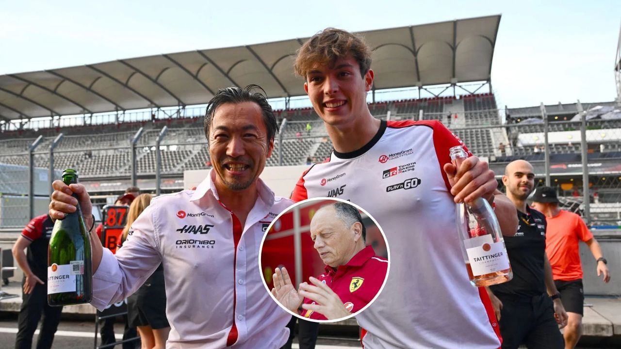 (Bg) Ayao Komatsu and Fourth placed Oliver Bearman of Great Britain and Haas F1 and the Haas F1 team celebrate during the F1 Grand Prix of Mexico at Autodromo Hermanos Rodriguez on October 26, 2025 in Mexico City, Mexico. (Photo by Mark Sutton - Formula 1/Formula 1 via Getty Images) and (Inset) Ferrari Team Principal Fred Vasseur before Friday practice at the United States Formula 1 F1 Grand Prix on October 17, 2025 at the Circuit of The Americas in Austin, TX. (Photo by Bob Kupbens/Icon Sportswire via Getty Images) 