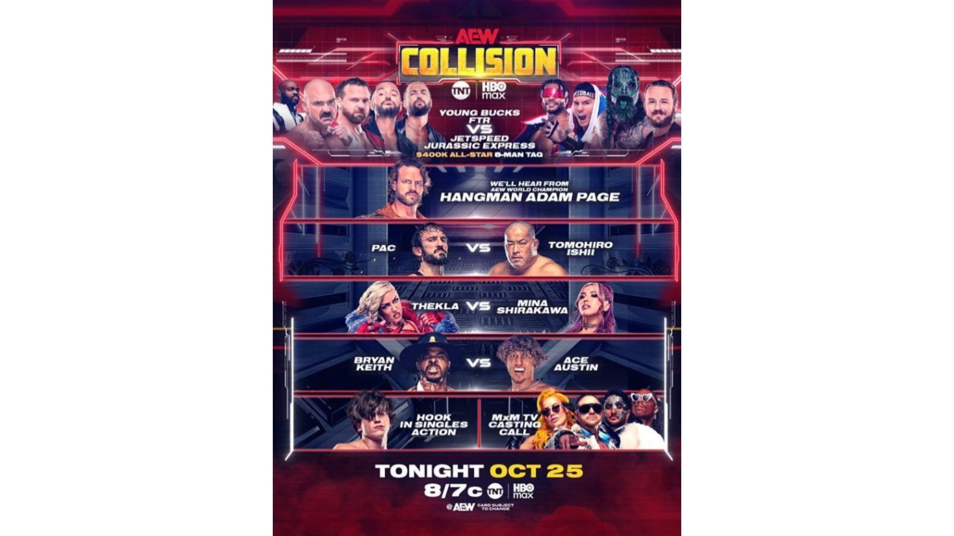 Match card for this week&#039;s AEW Collision [Image Credits: Tony Khan&#039;s X profile]