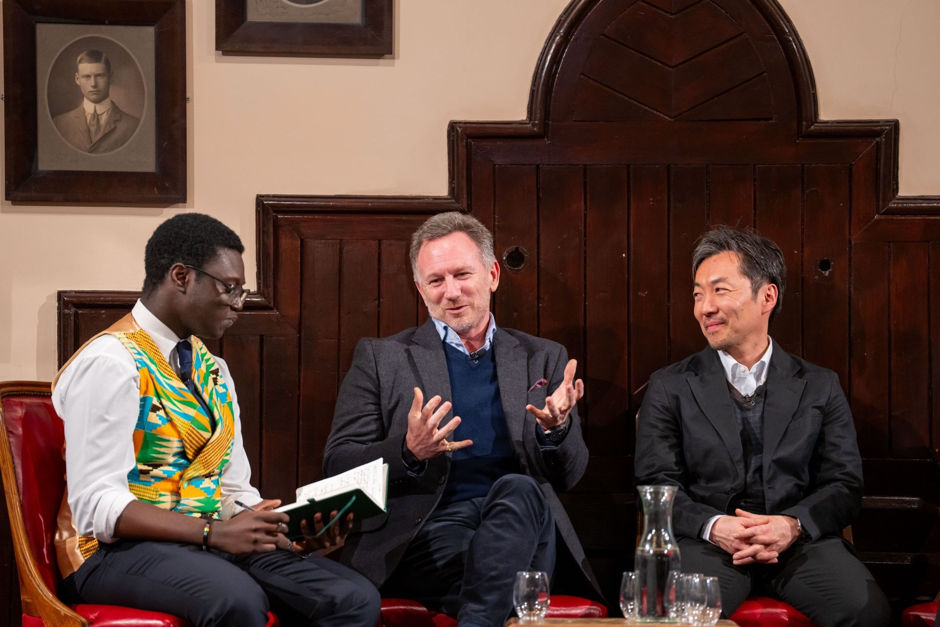 Christian Horner and Ayao Komatsu at the Cambridge Union. Source: Getty