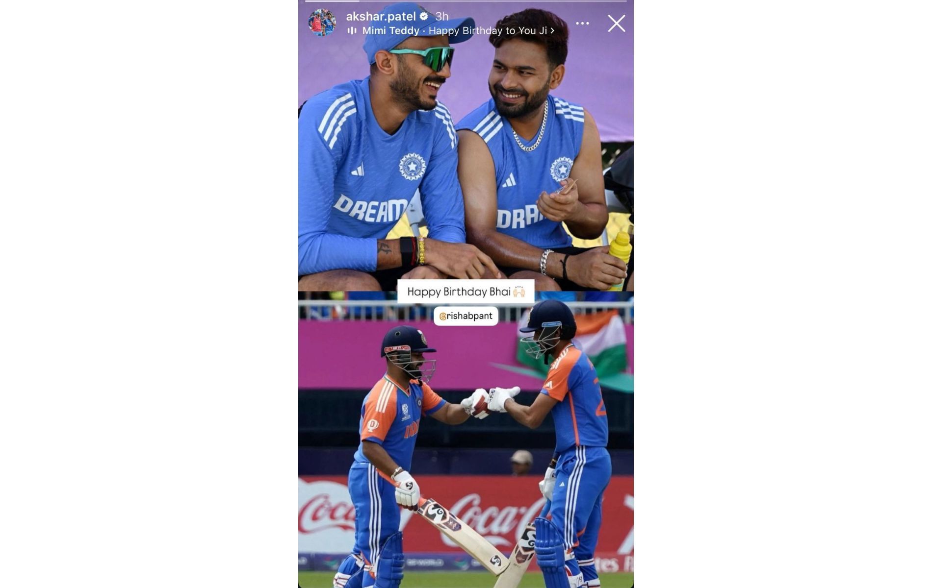 Screenshot of Axar Patel&#039;s Instagram story.