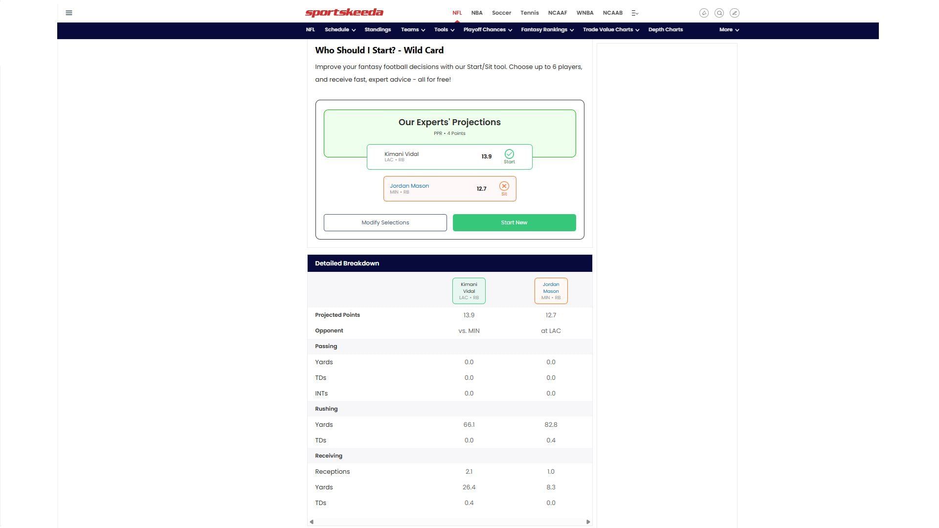 Vidal vs Mason – Sportskeeda's Who Should I Start Tool