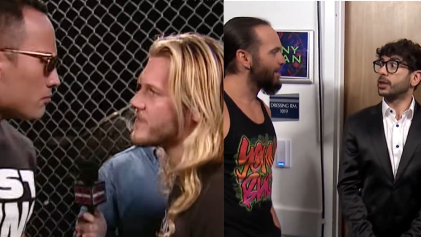 Y2J &amp; the Rock (left) and Tony Khan with the Nick Jackson [Images from WWE