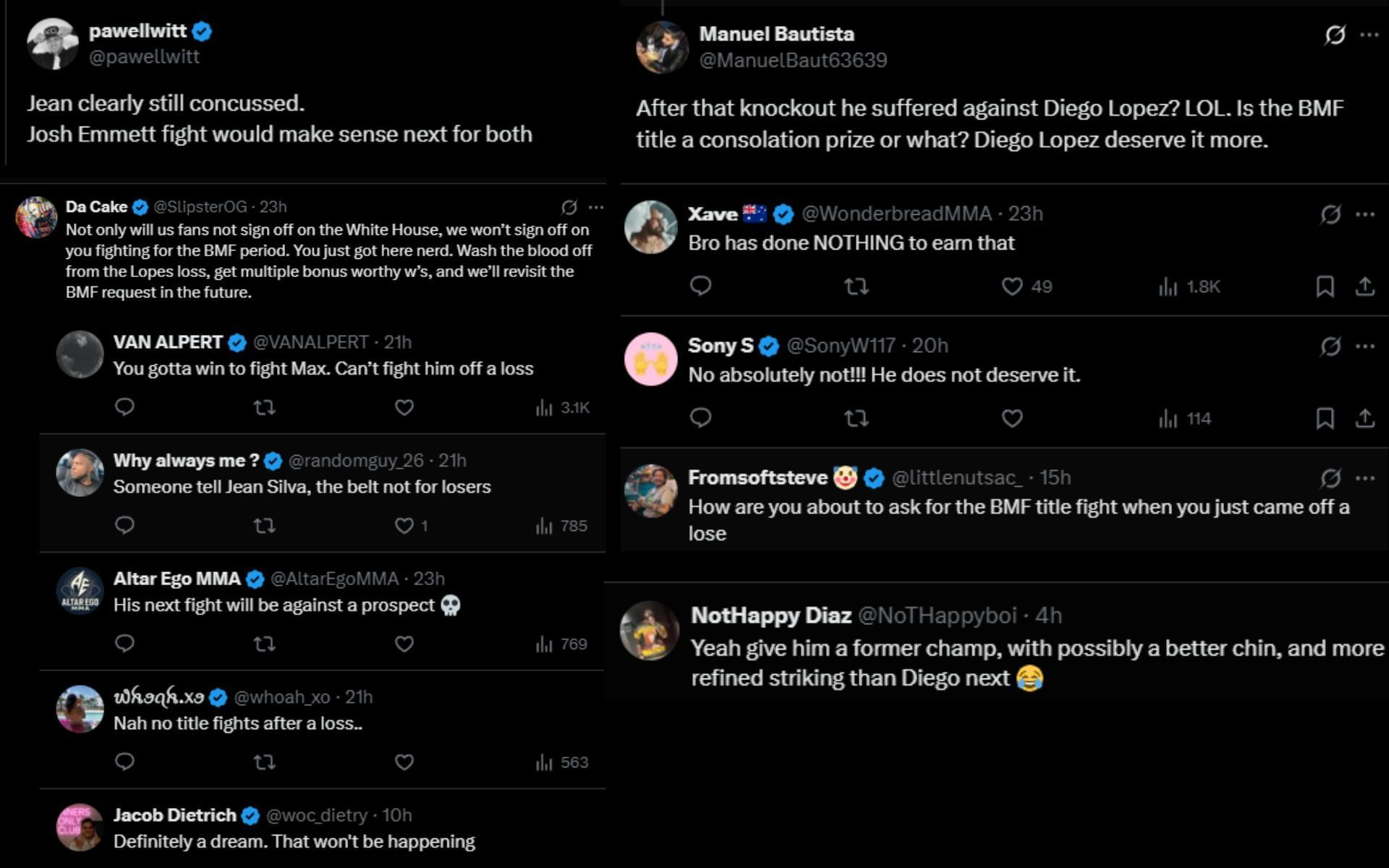 Fans react to Jean Silva calling out Max Holloway for a fight. [Screenshots courtesy: @ChampRDS on X]