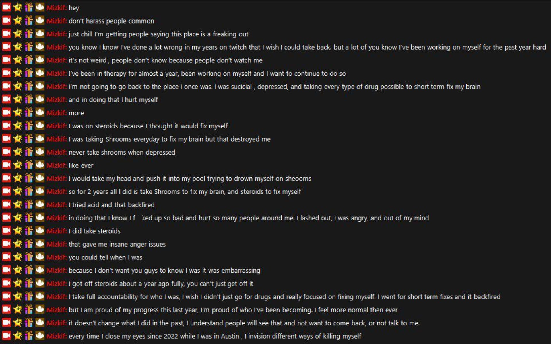 Mizkif&#039;s alleged Twitch chat logs (Image via Reddit/colonbolone)
