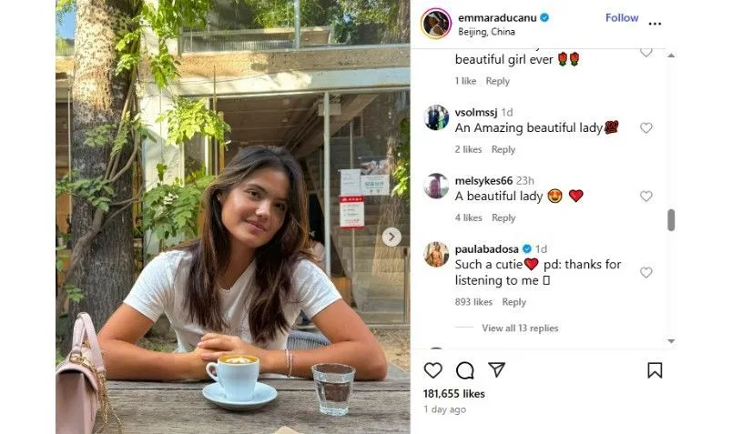 Screenshot of Emma Raducanu&#039;s Instagram post | Source: IG/emmaraducanu