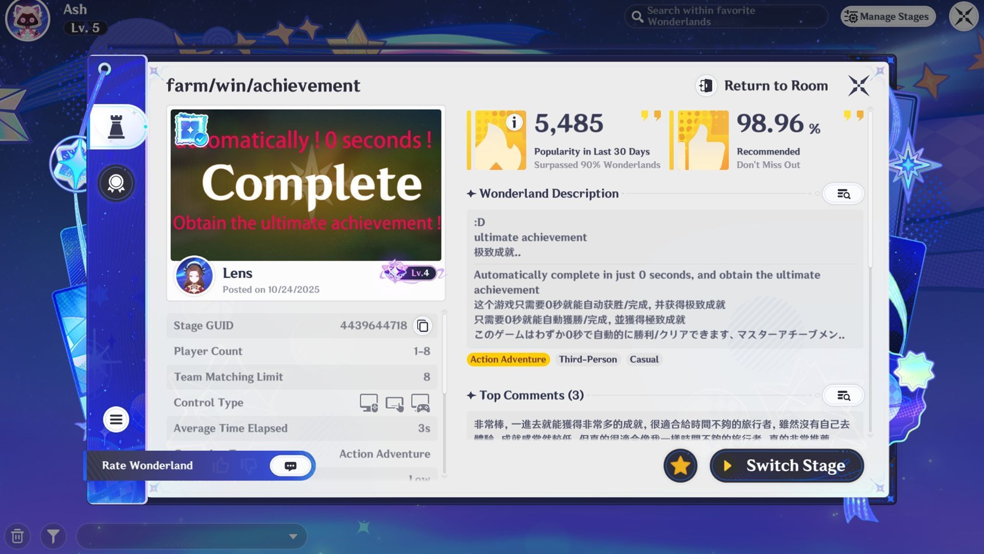 XP Farm stage farm/win/achievement (Image via Sportskeeda Gaming/HoYoverse)