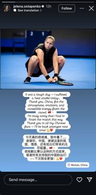 Jelena Ostapenko shares an update on Instagram - Image Source: @jelena.ostapenko Instagram