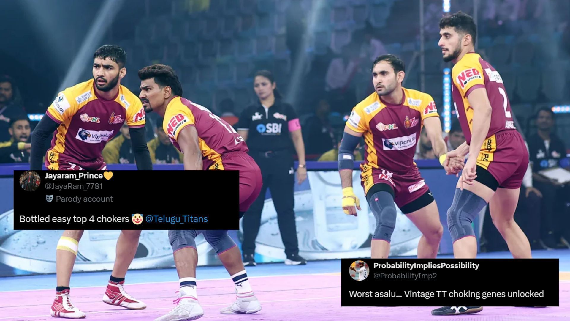 Telugu Titans ended their league stage with a big loss (Image Credits: PKL &amp; @ProbabilityImp2,@JayaRam_7781/X)