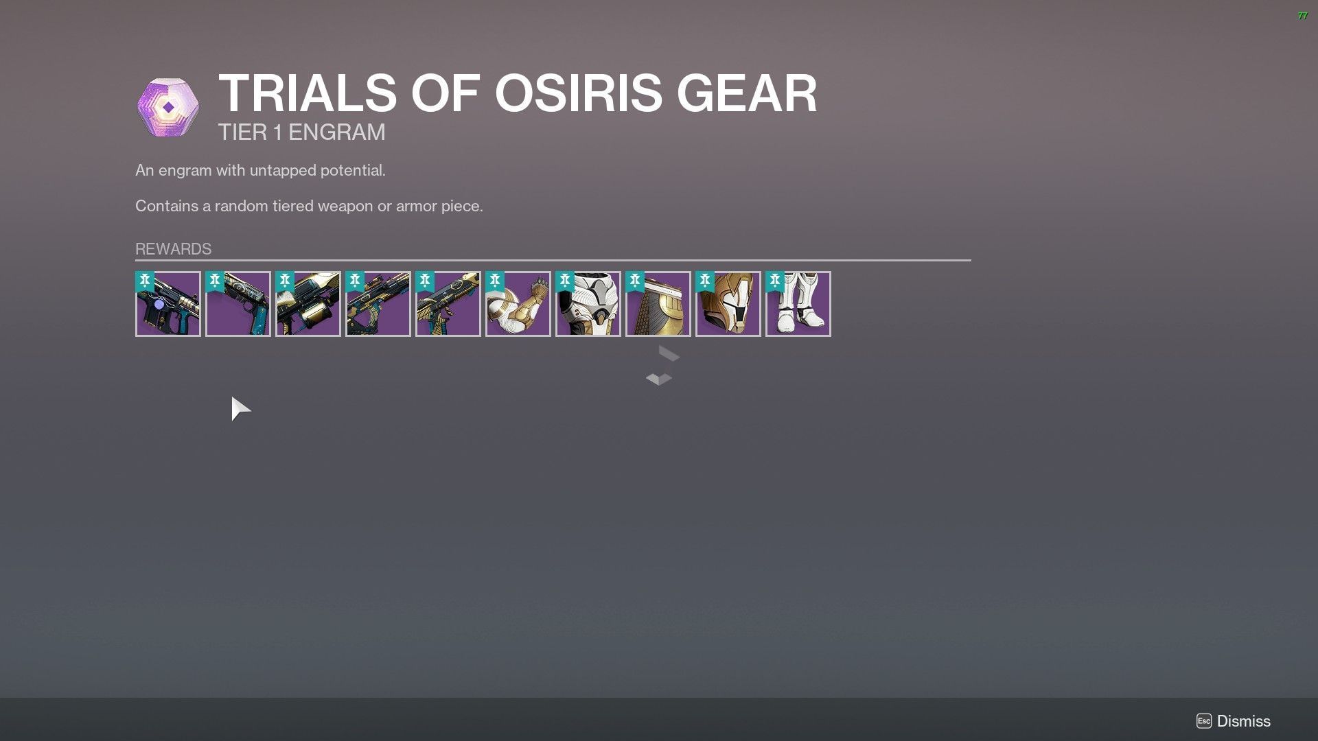 Trials of Osiris loot pool (Image via Bungie) 