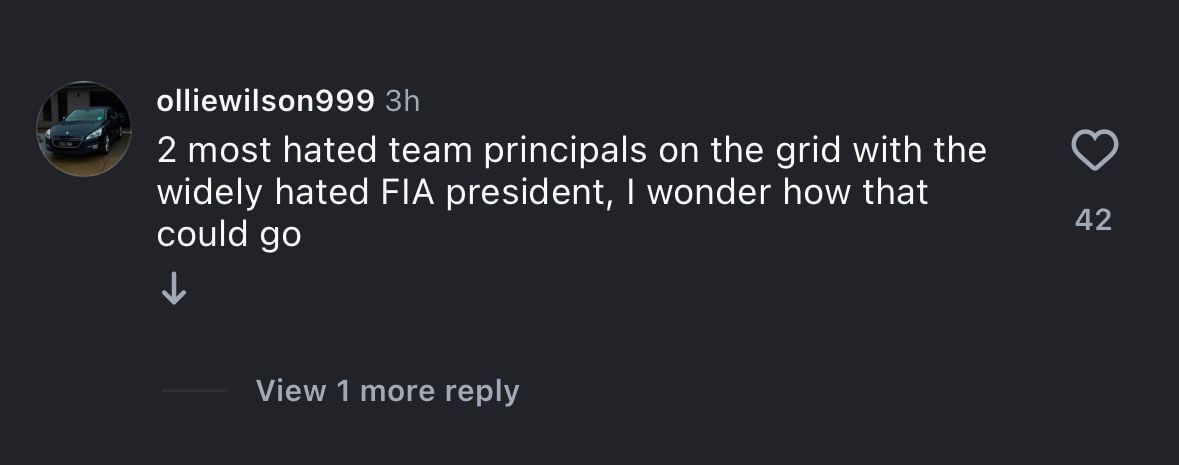 Screen grab of comment under Ben Sulayem&#039;s Instagram post [via Instagram/@mohammed.ben.sulayem]