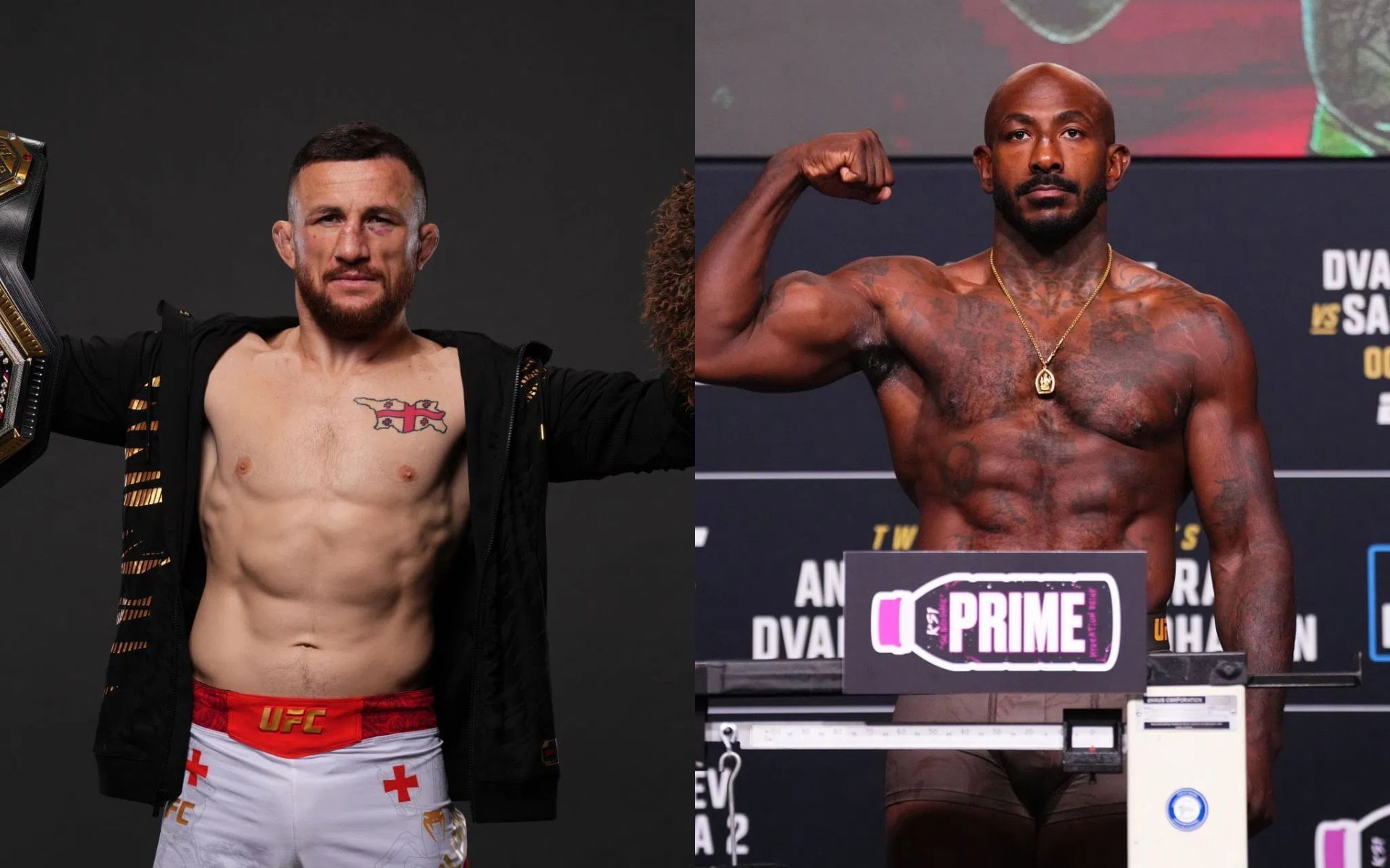 MMA coach talks about cornering Khalil Rountree Jr. (right) and Merab Dvalishvili (left). [Images courtesy: Getty]