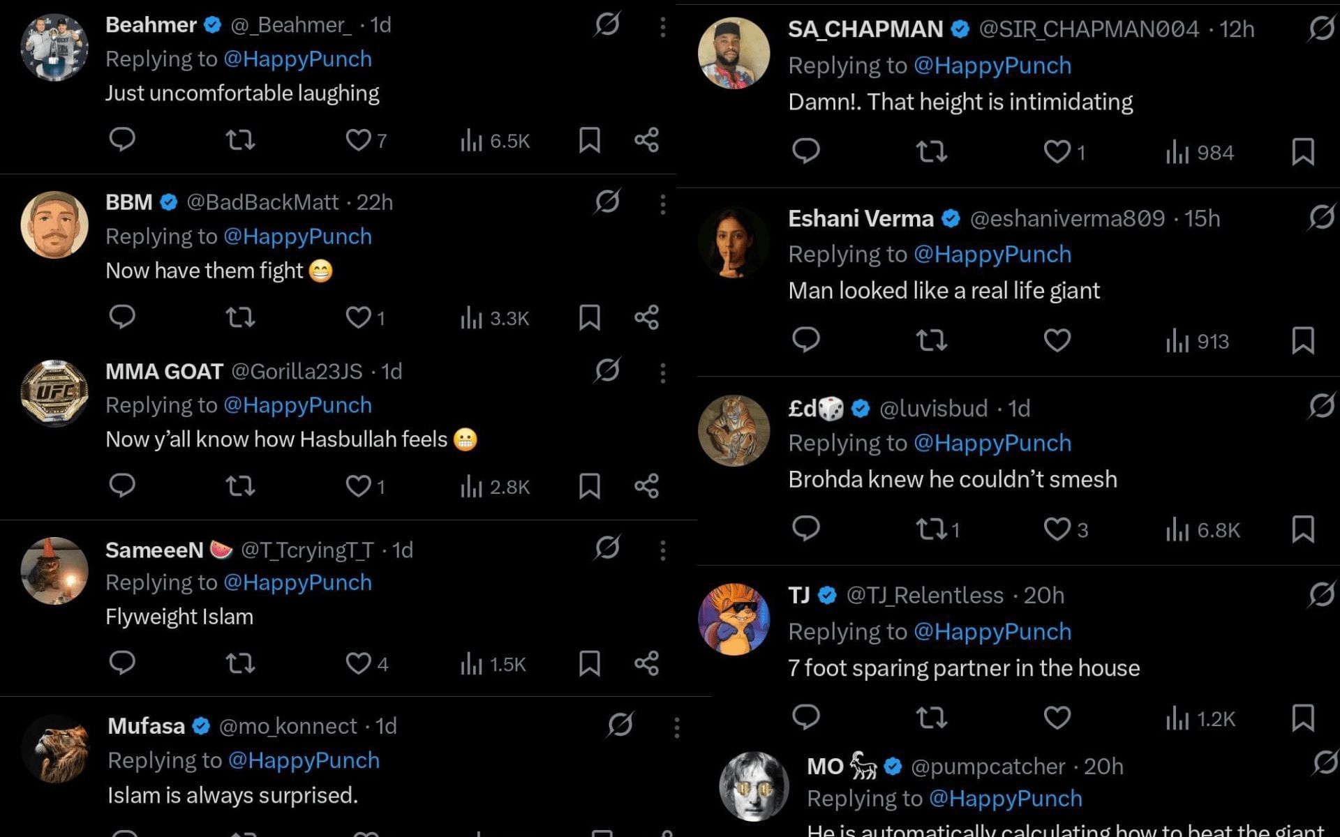 Fans react to Islam Makhachev&#039;s meeting with Abiodun Adegoke. [Screenshots courtesy: @HappyPunch on X]