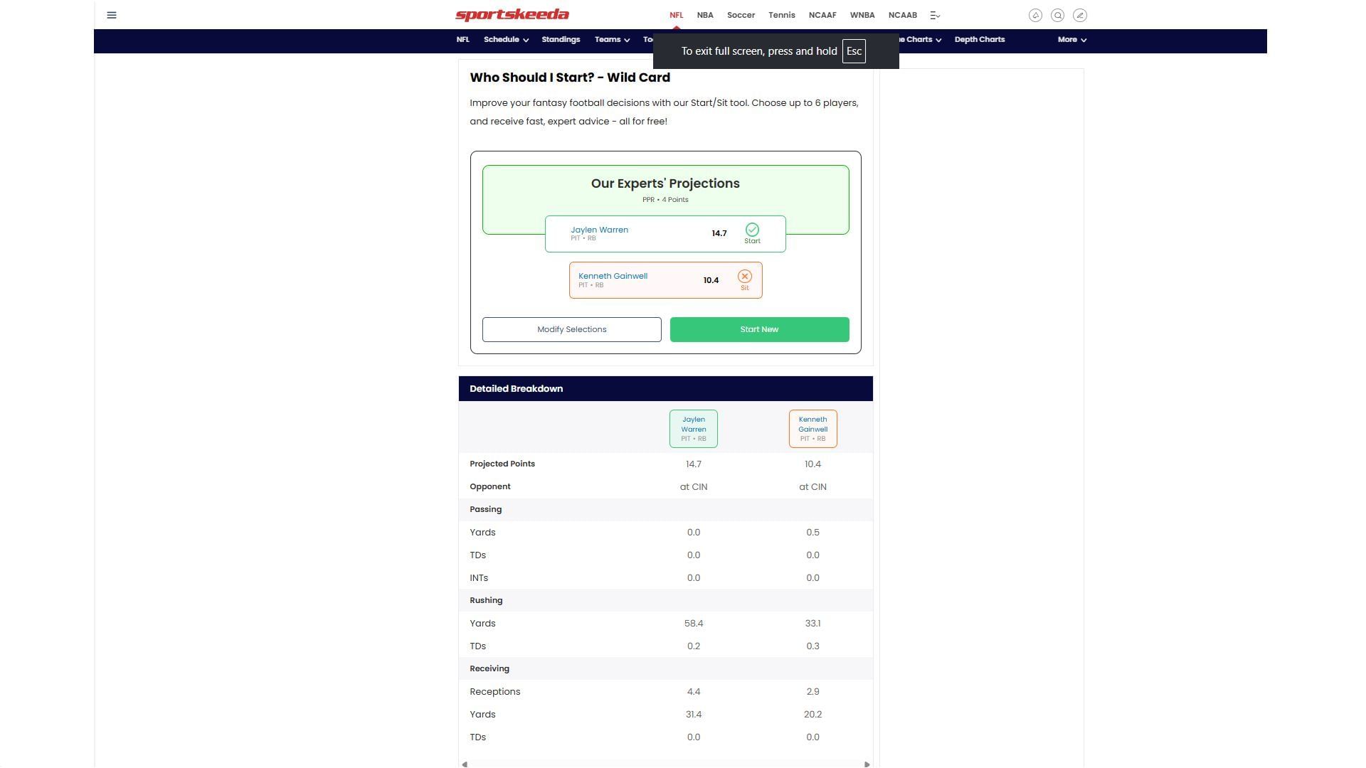 Warren vs Gainwell: Sportskeeda's Who Should Start Tool