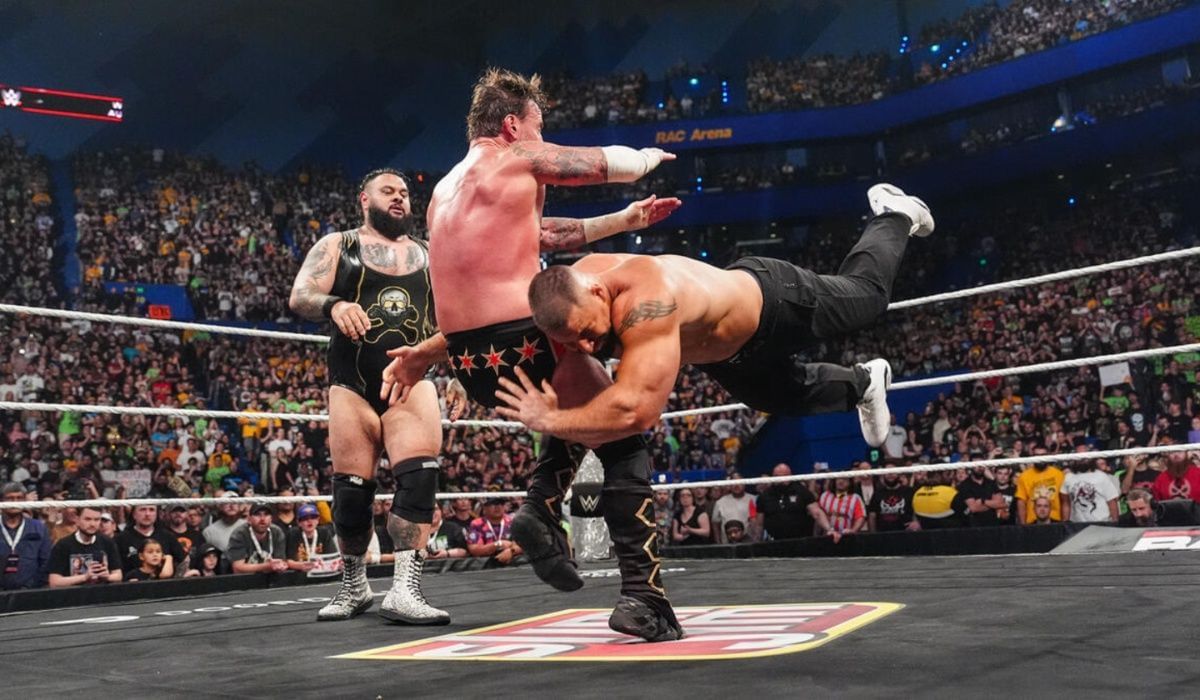Bron Breakker spears CM Punk. (Image via WWE.com)