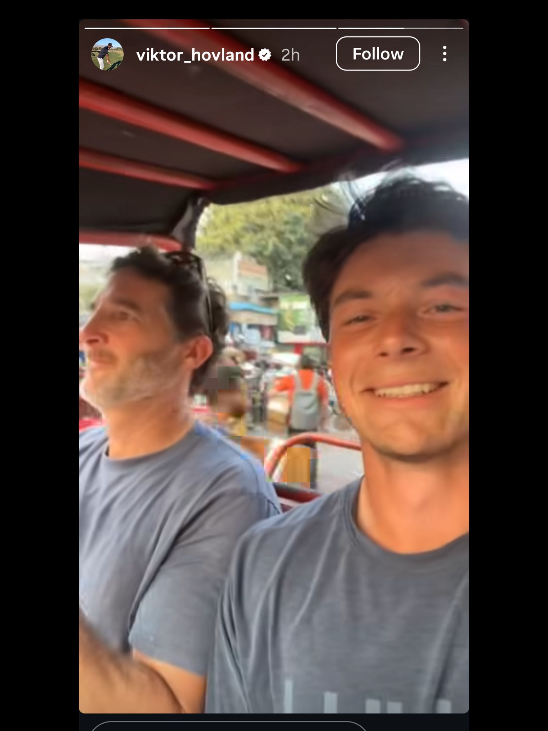 Screenshot from Hovland&#039;s Instagram story with his caddie / Source: @viktor_hovland on IG