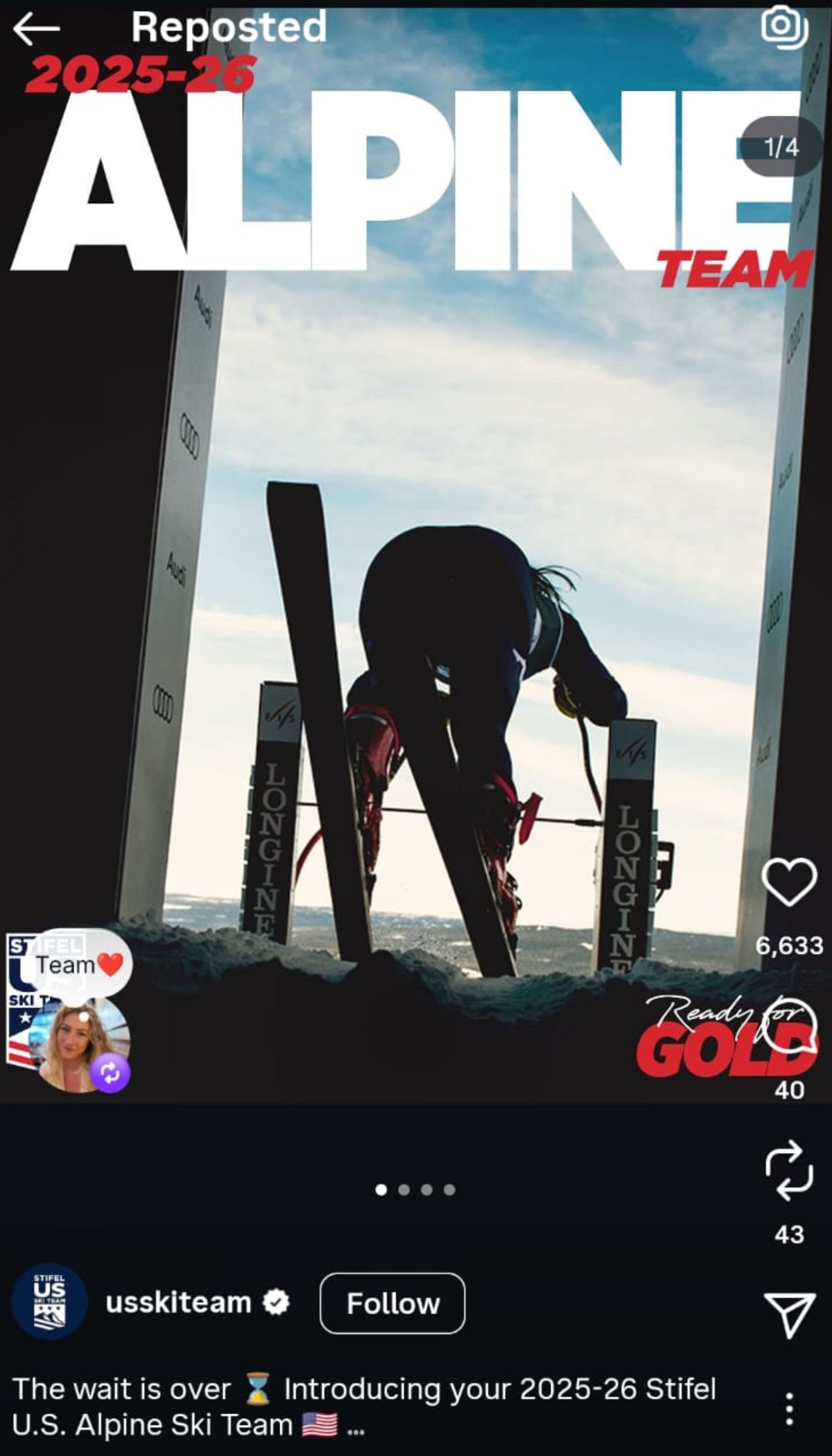 Screenshot of Mikaela Shiffrin&rsquo;s reaction. Credits - IG/ mikaelashiffrin reposts