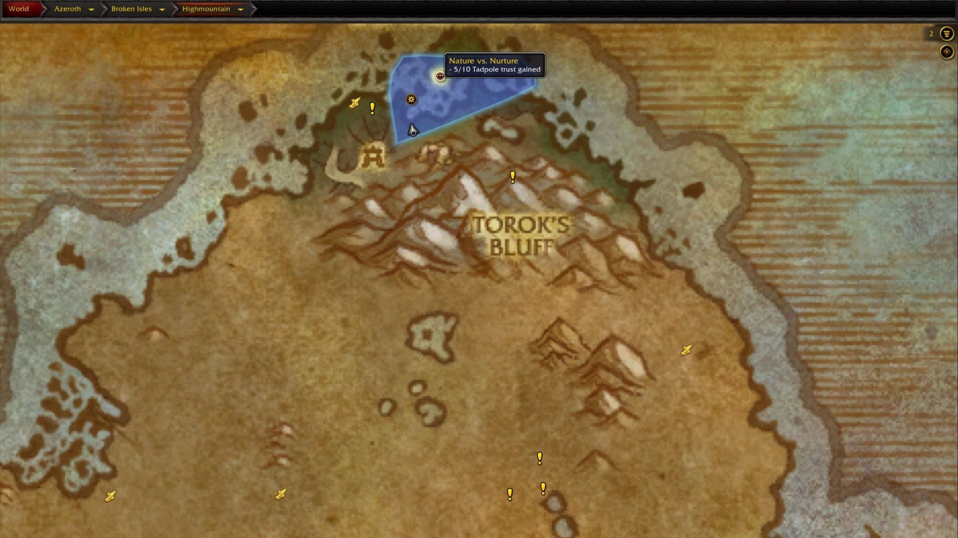 You can find the Swamprock Tadpoles up in this area of Highmountain (Image via Blizzard Entertainment)