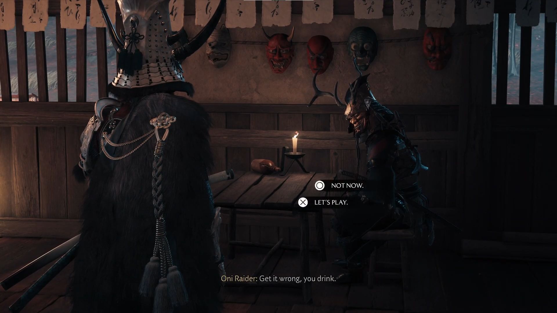 The riddle game awaits in Oni&#039;s Breath Inn side quest (Image via Sportskeeda Gaming || Sucker Punch)