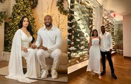 Luis Severino's wife, Rosmaly, turns heads in a strapless navy jumpsuit at Starling Marte's birthday celebration