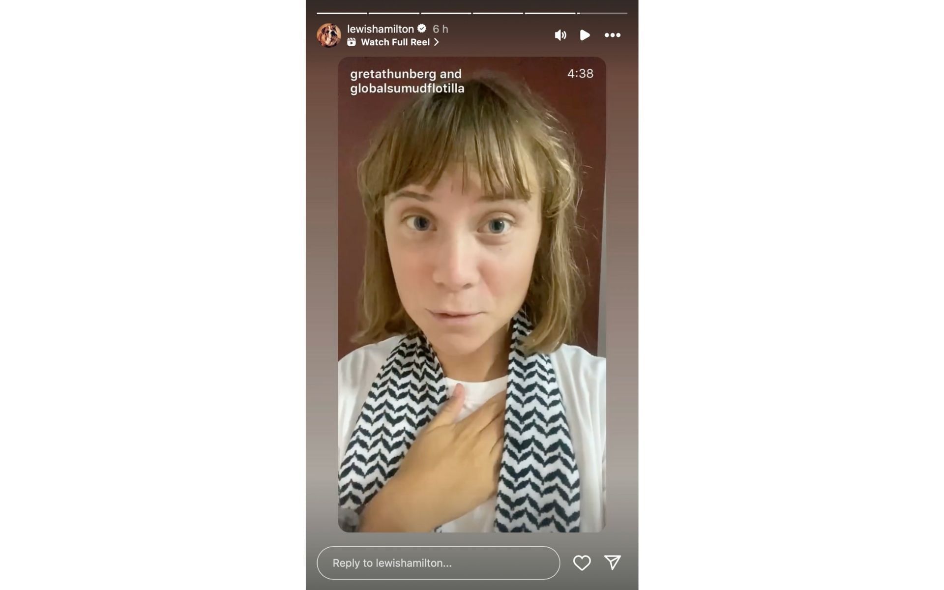 Lewis Hamilton sharing Greta Thunberg&#039;s post on his Instagram story | Source: Instagram/@lewishamilton