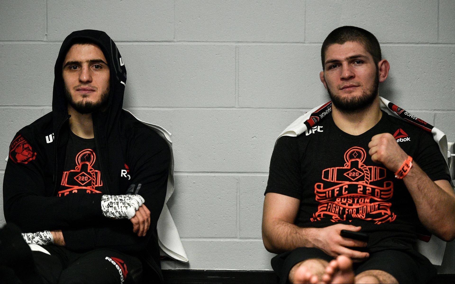 Islam Makhachev (left) talks about his mentor Khabib Nurmagomedov (right). [Image courtesy: Getty]