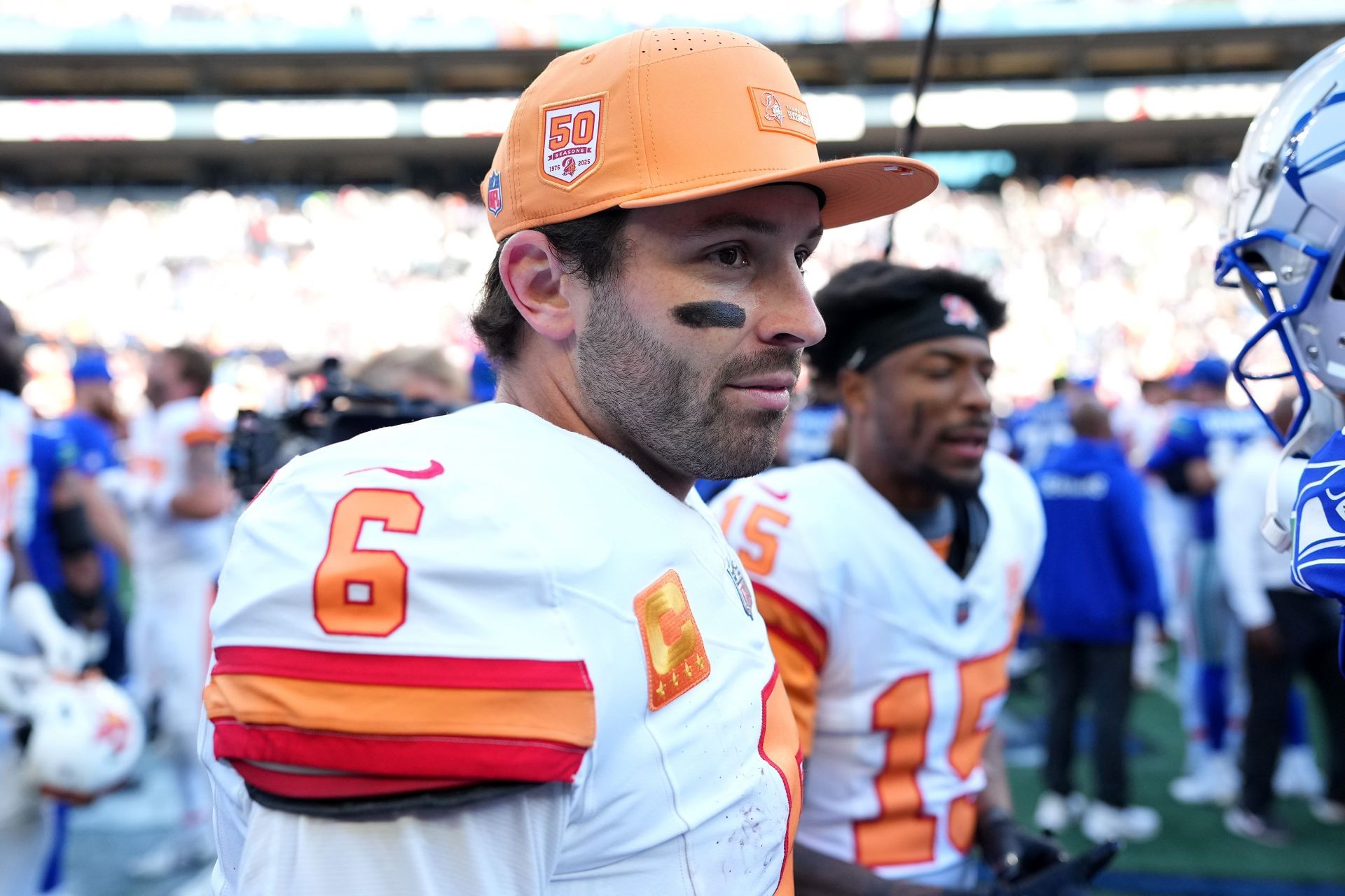 Quarterback Baker Mayfield of the Tampa Bay Buccaneers - NFL 2025 - Source: Getty