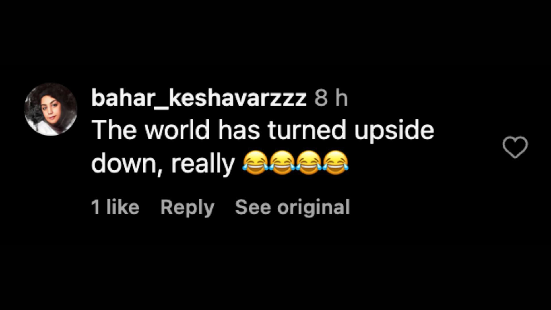 Fan reaction (Image via Instagram/@bahar_keshavarzzz)