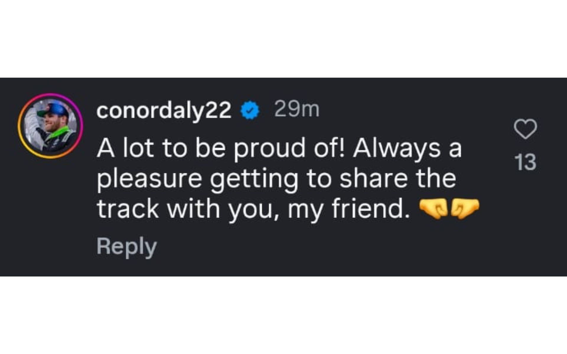 Conor Daly&#039;s comment on Andretti&#039;s Instagram post | Source: Instagram