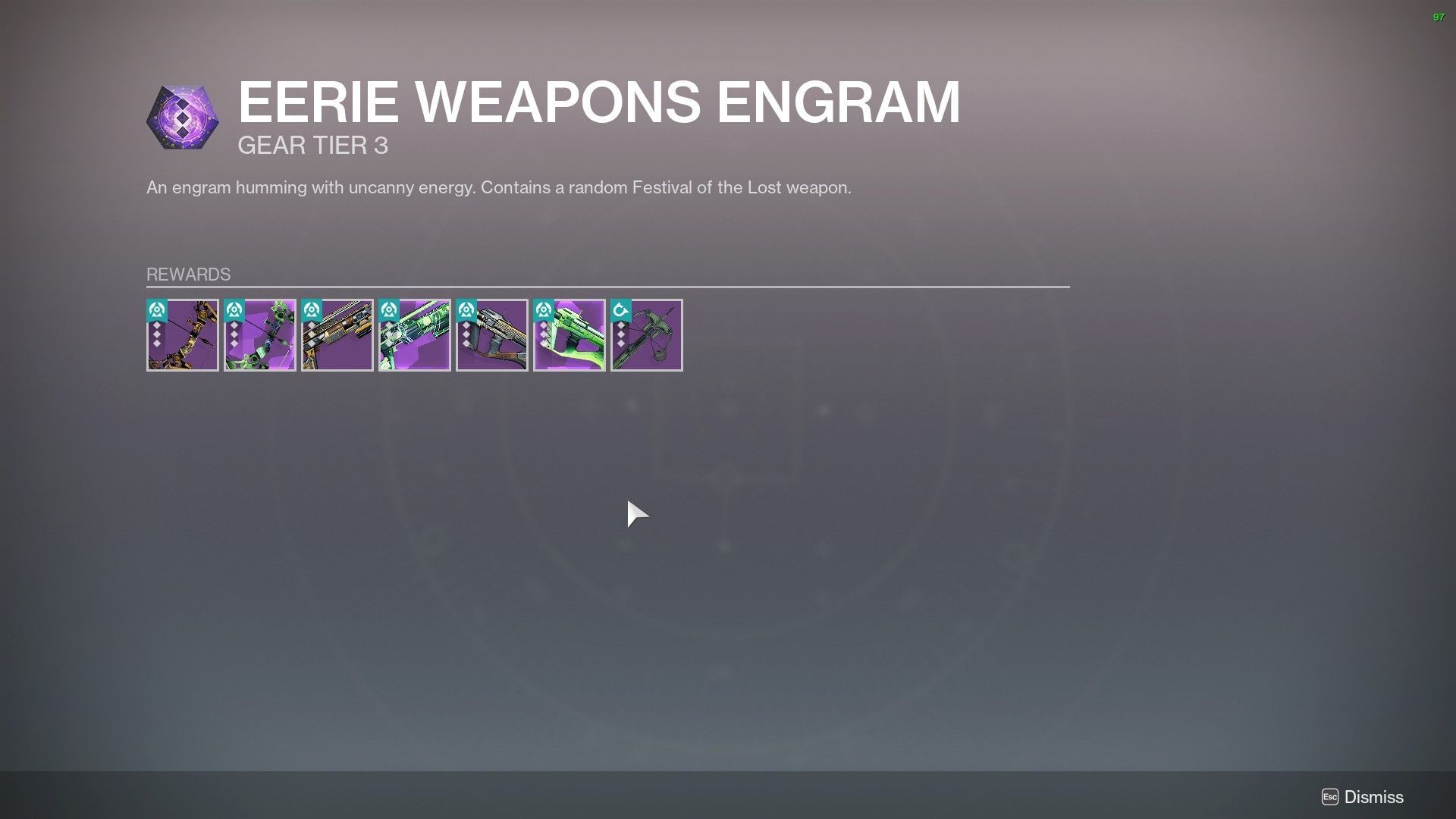 Eerie Weapon Engram rewards (Image via Bungie) 