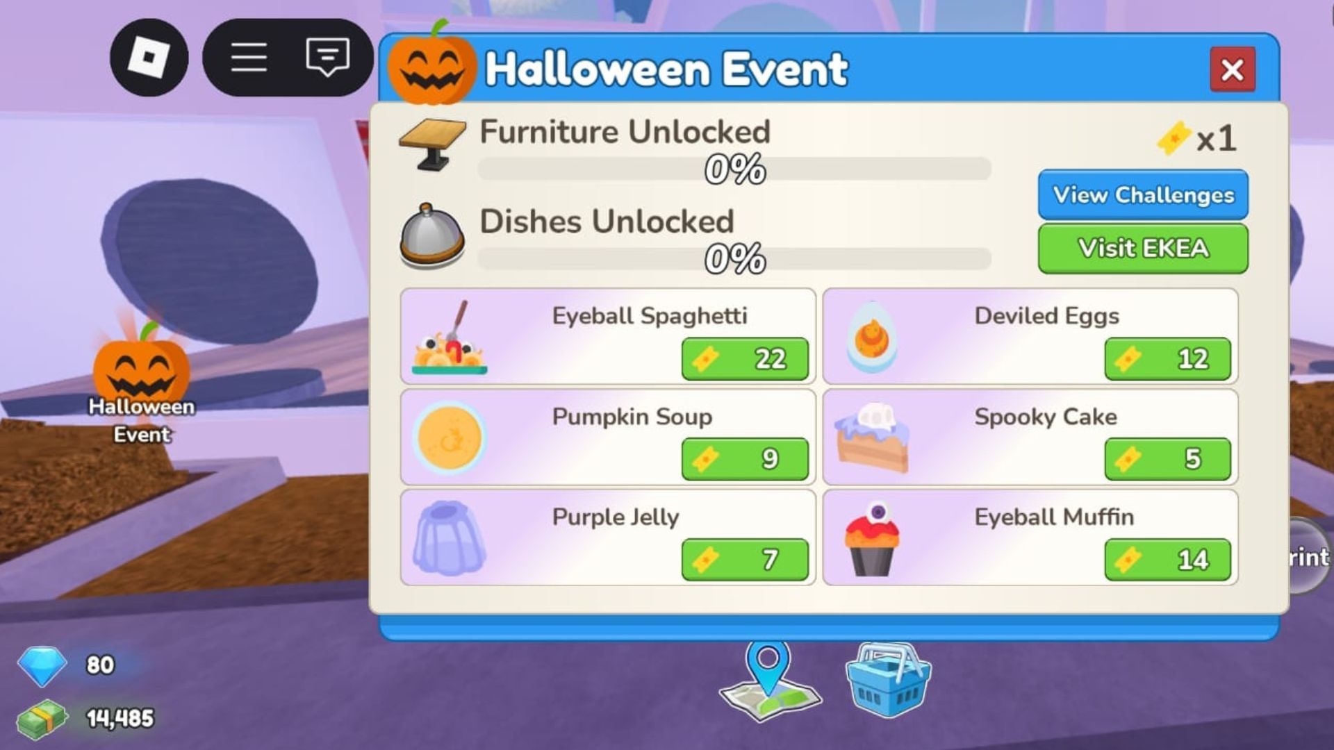 Dishes tied to the Halloween Event (Image via Roblox)