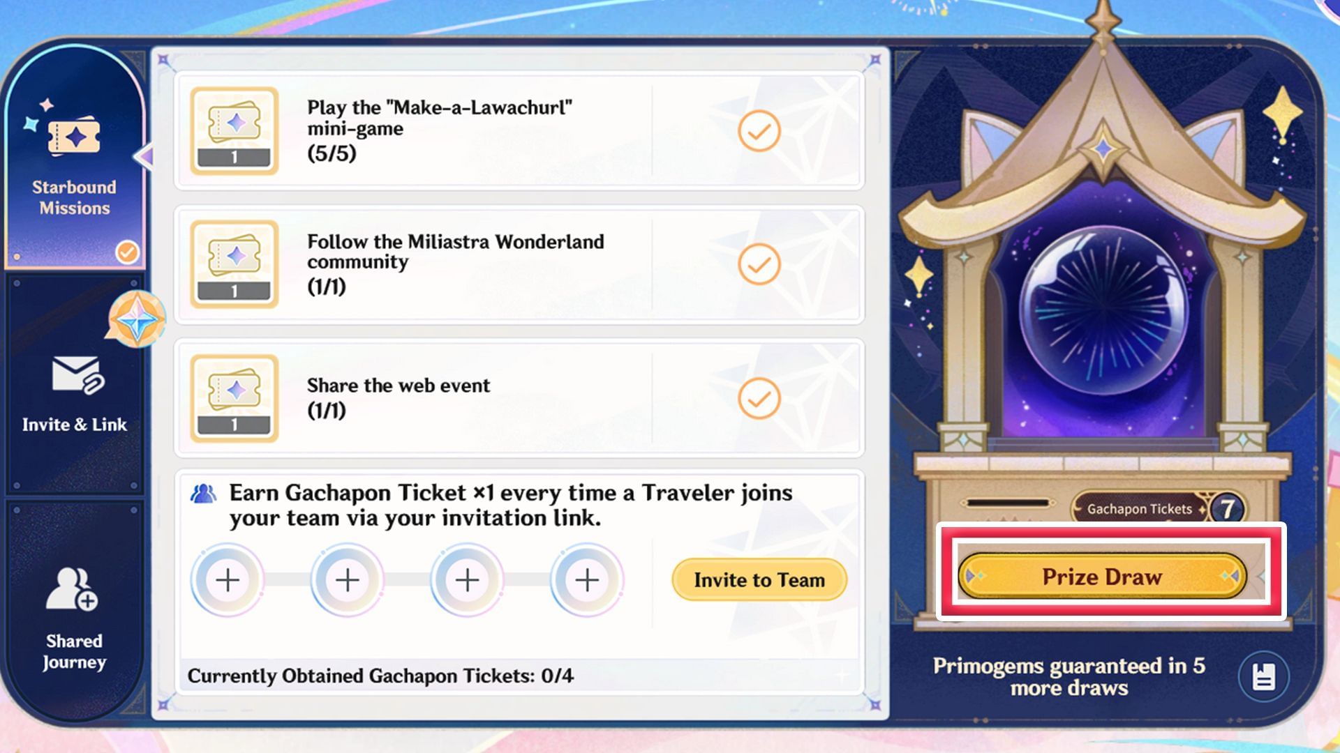 Use your tickets to participate in the Prize Draw  (Image via HoYoverse)
