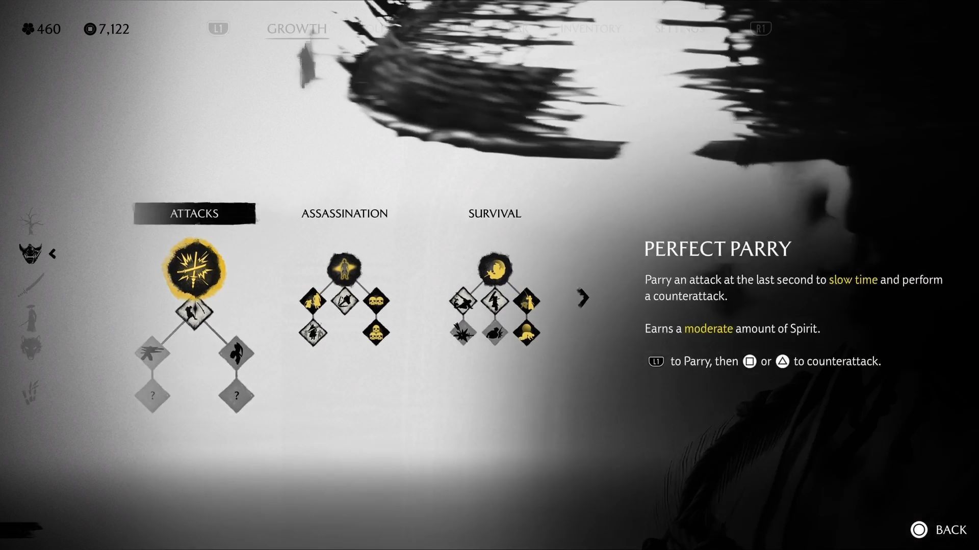 Skill tree after interacting with an Altar of Reflection (Image via Sucker Punch Productions || Sportskeeda Gaming)