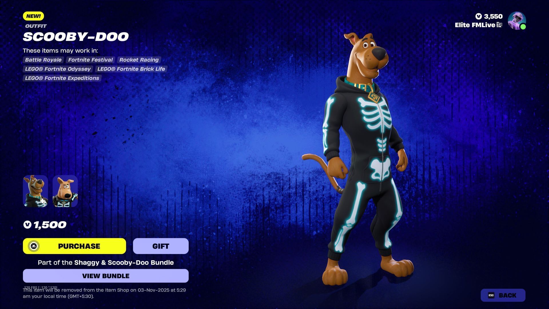 The Shaggy and Scooby-Doo skins in Fortnite will remain listed in the Item Shop till November 3, 2025 (Image via Sportskeeda Gaming || Epic Games)