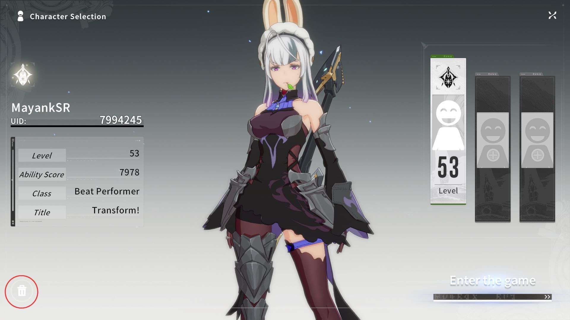 The option to delete a character is in the lower left corner (Image via A Plus)