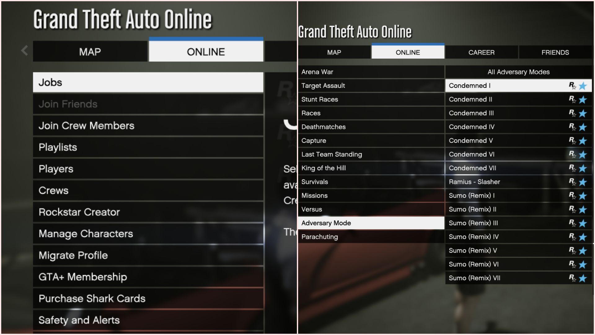 Find the Condemned mode in the menus (Image via Sportskeeda Gaming || Rockstar Games)