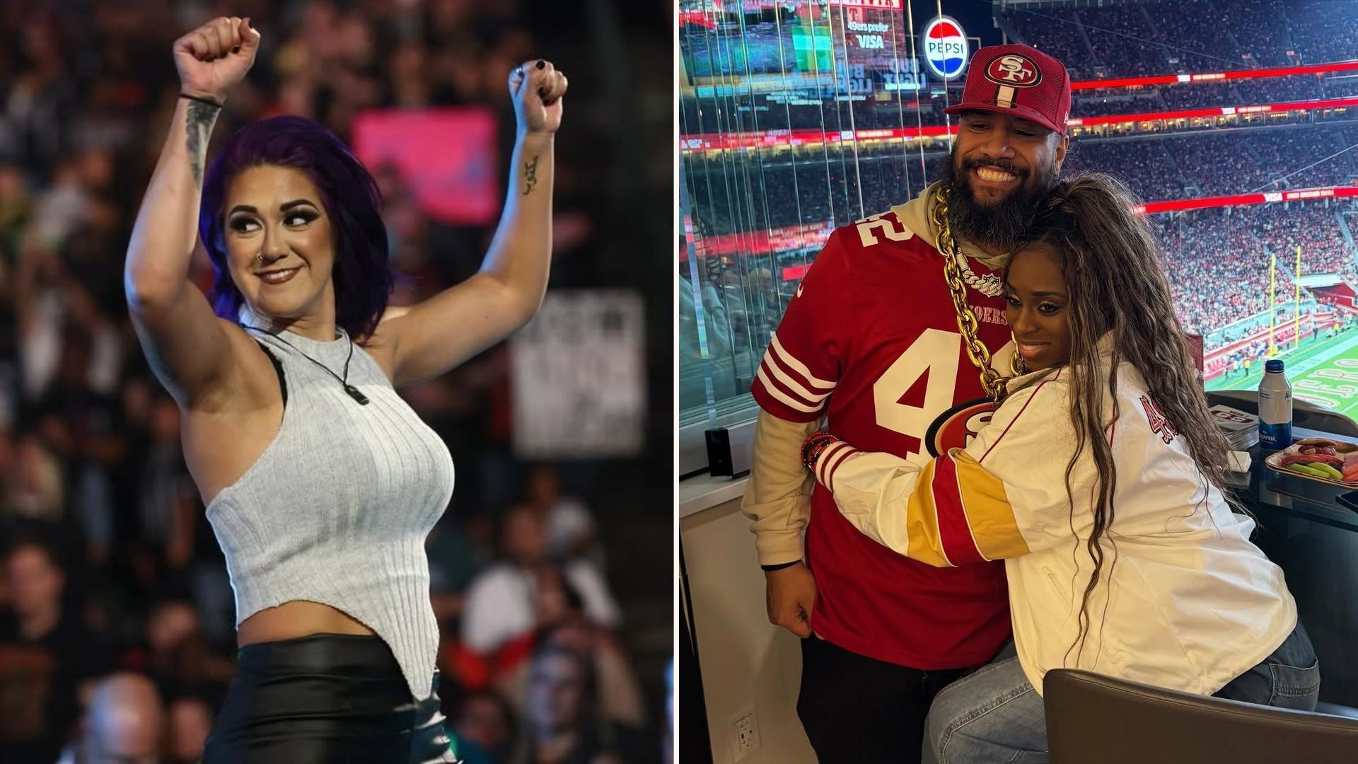 Bayley (left) and Jimmy Uso with Naomi [Picture credits: Stars