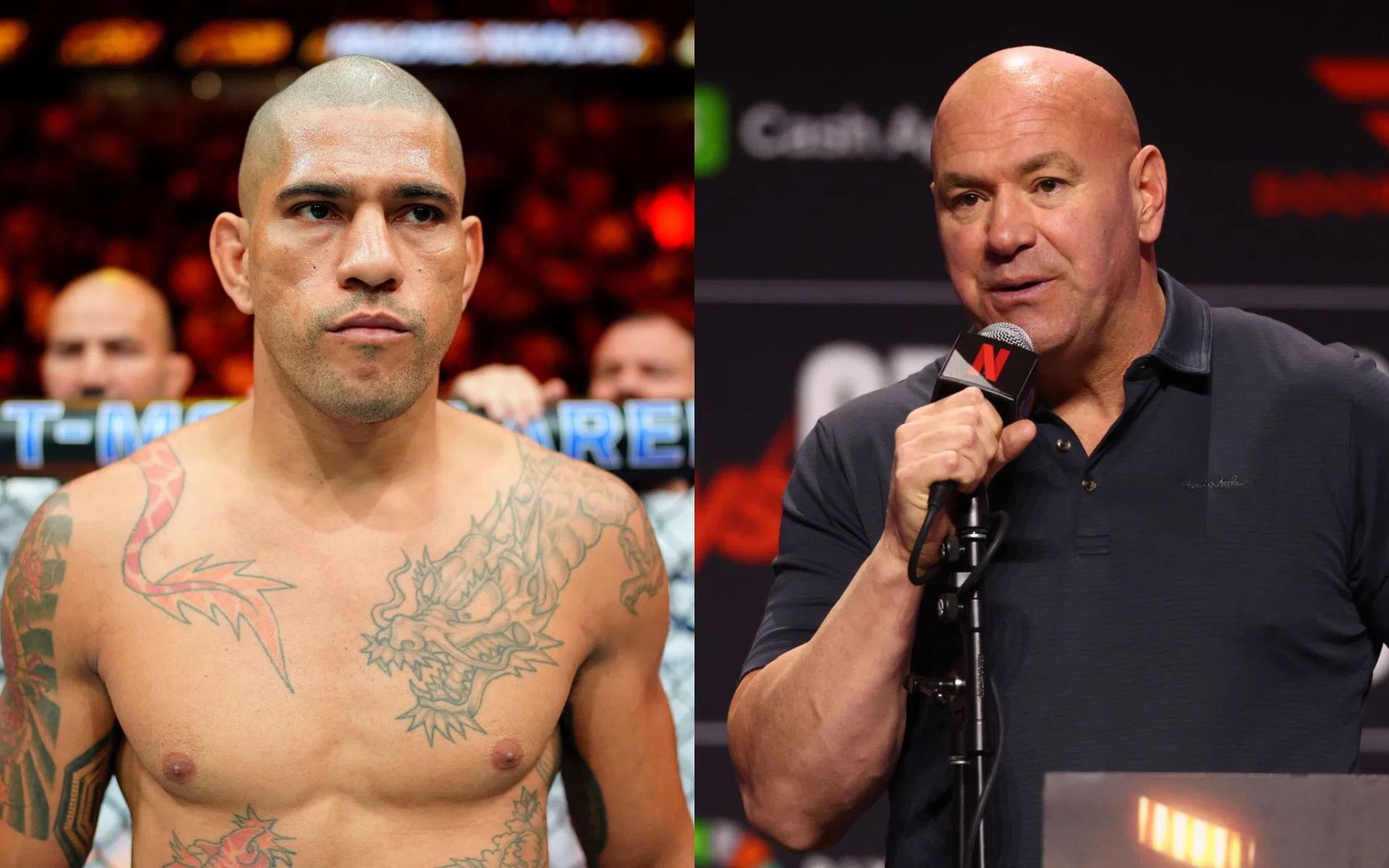 Dana White (right) reacts to Alex Pereira