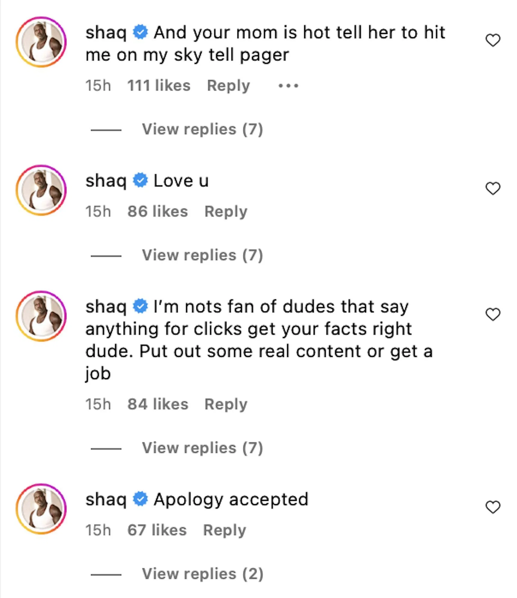Shaquille O&#039;Neal (@Shaq) - Instagram comments