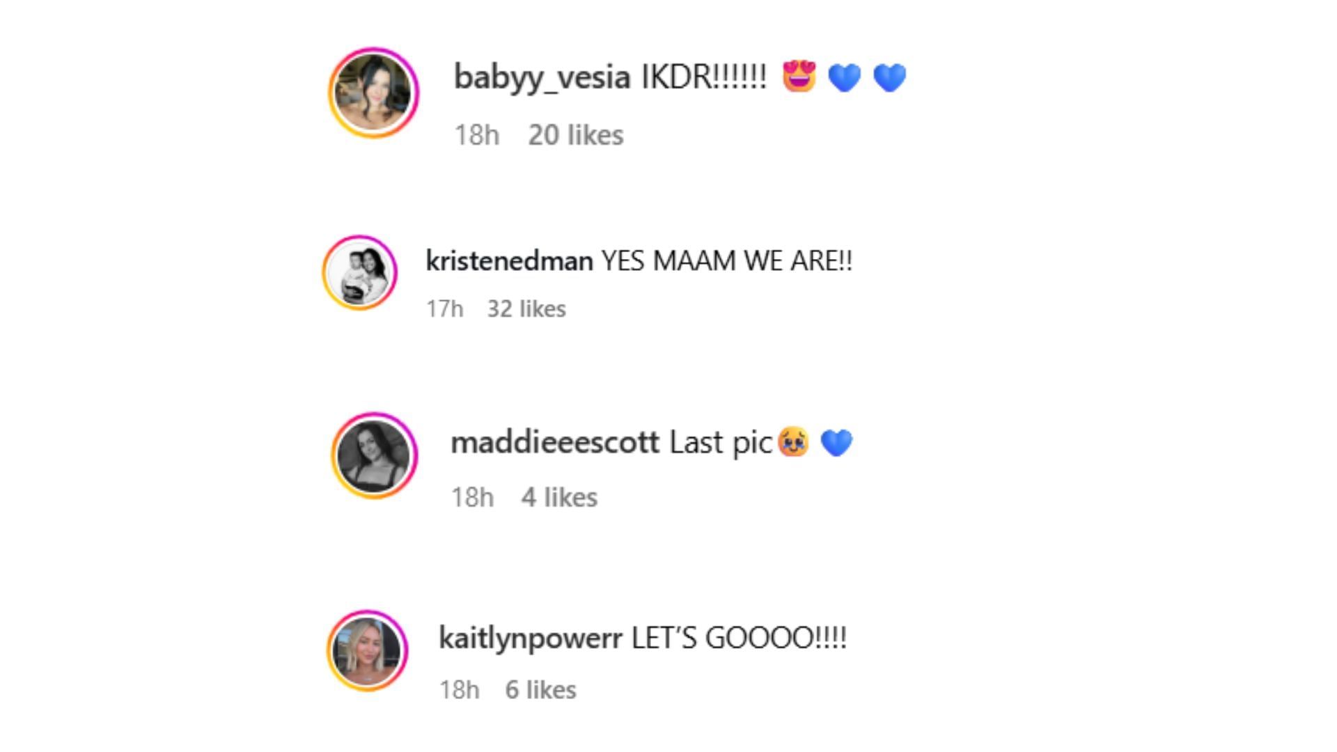 Komentáre Dodgers WAG k príspevku Cara Martinelli Smith (Zdroj: Instagram @caramartinellismith)