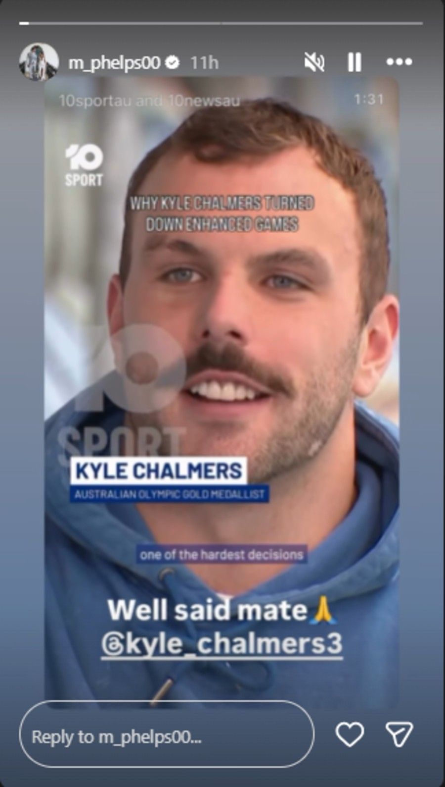Screenshot of Phelps&#039; Instagram story.