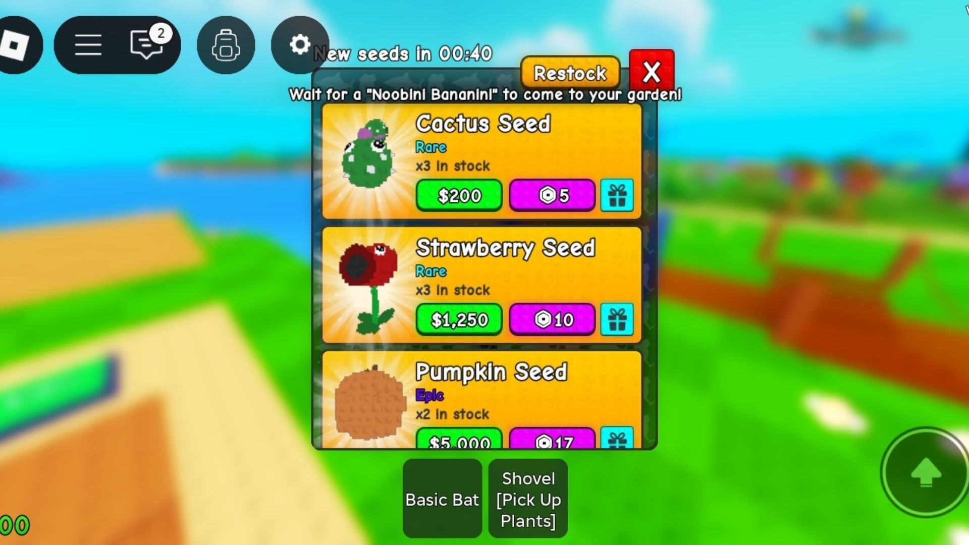 Buying seeds from a shop (Image via Roblox)