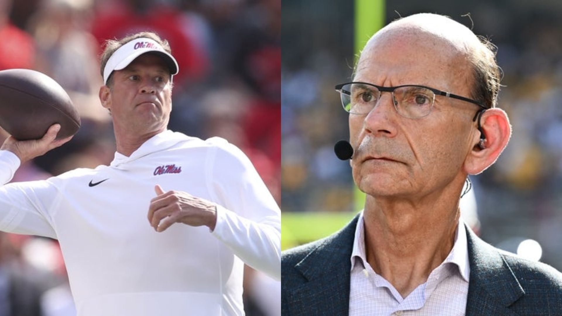 Ole Miss coach Lane Kiffin (left) and Paul Finebaum (right) (Image Source: IMAGN)