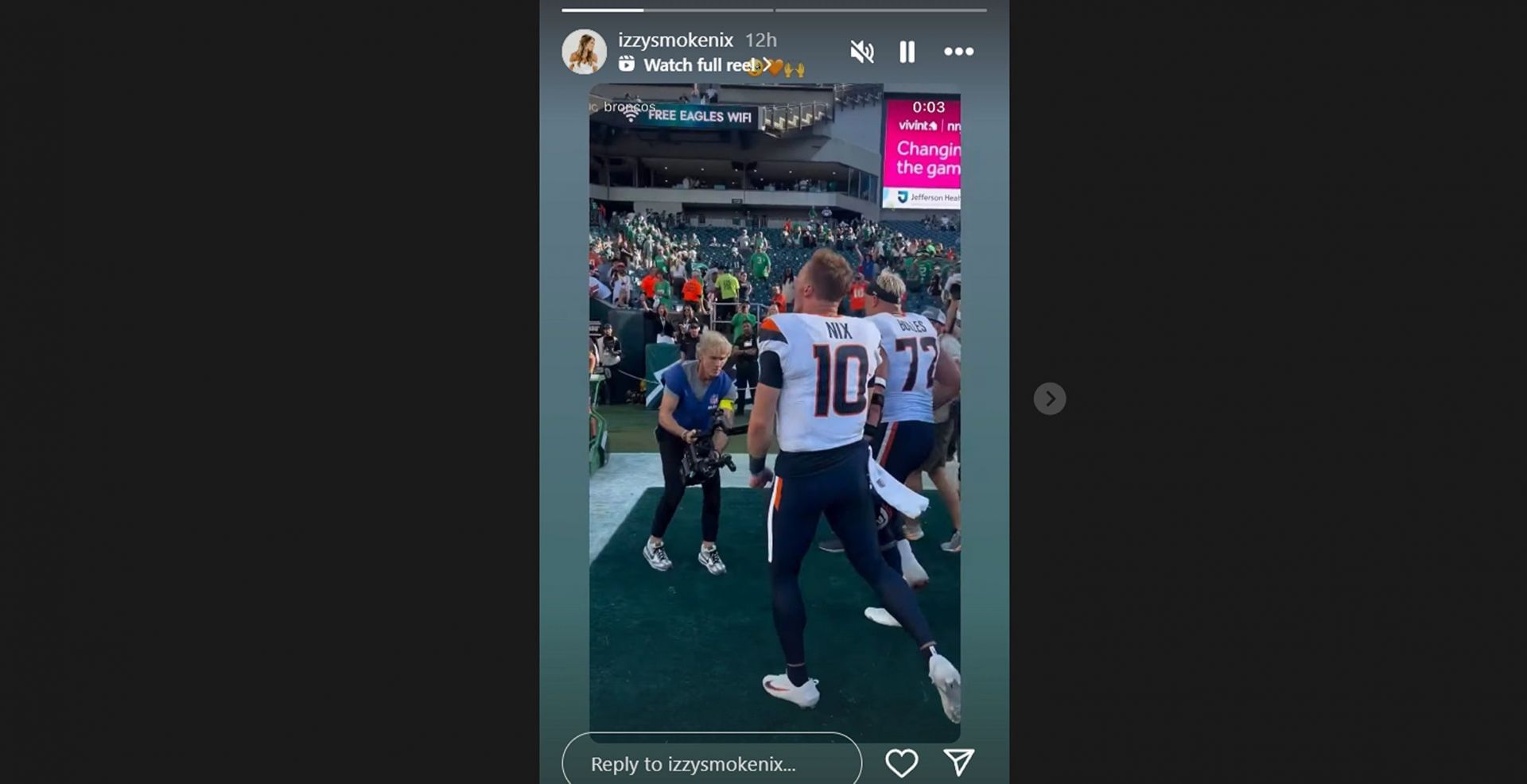 Bo Nix&#039;s wife Izzy IG story/@izzysmokenix