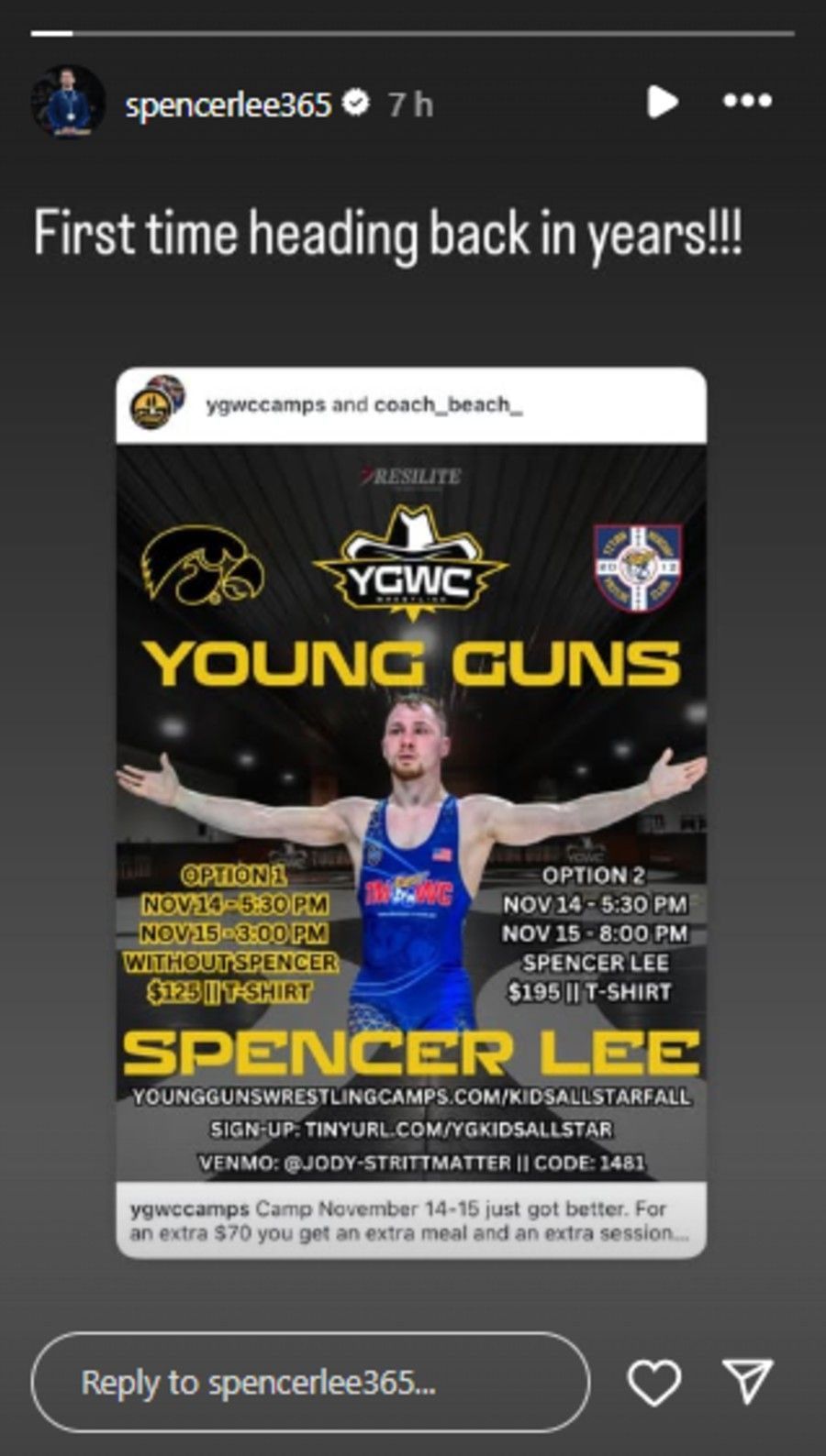 Screenshot of Lee&#039;s Instagram story.