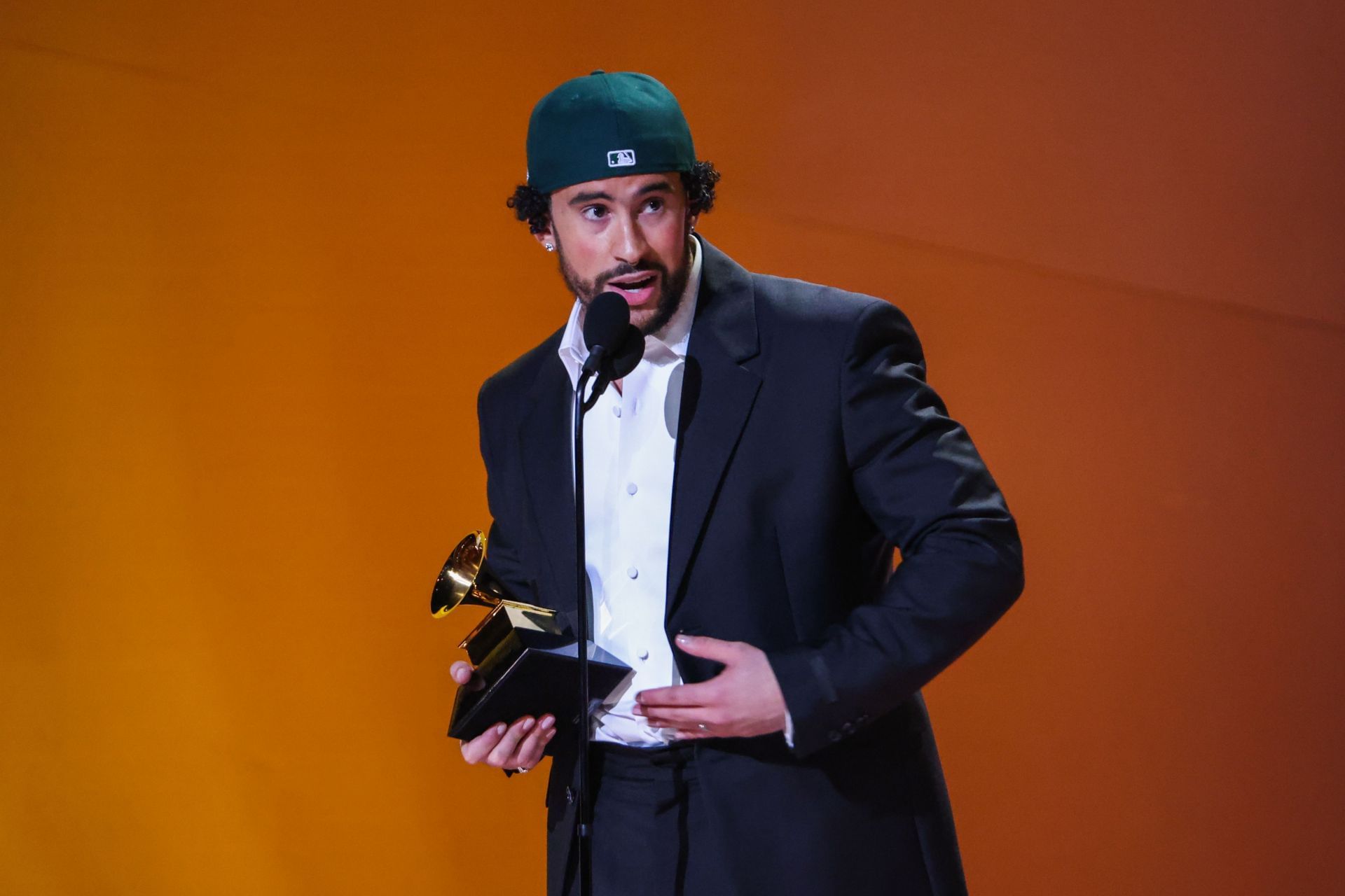  Bad Bunny accepts an award  at the 65th Grammy Awards, 2023 (Image via Getty)