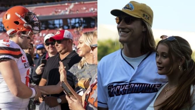 Baker Mayfield's wife Emily shares 1-word reaction to Trevor Lawrence's wife Marissa's stunning Jags-inspired outfit