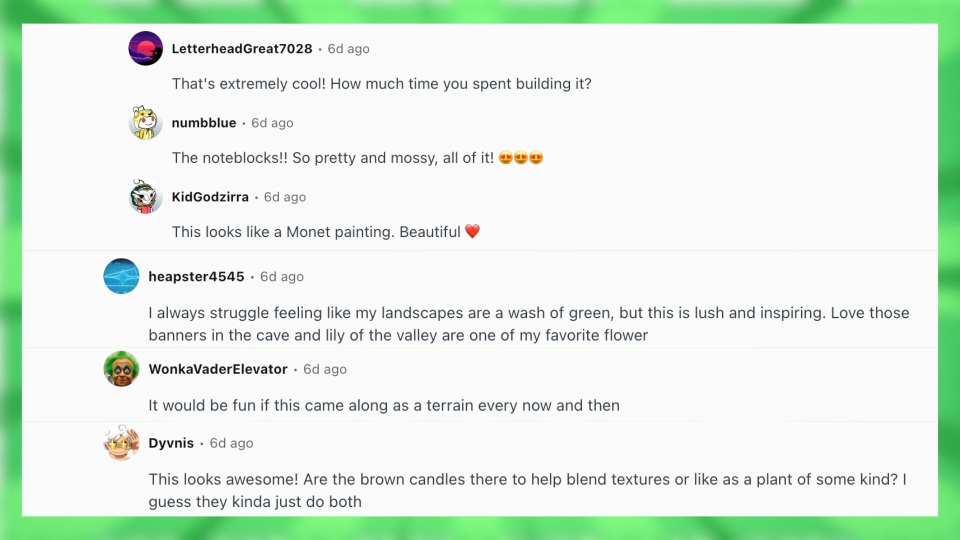 Redditors react to the mossy waterway build in the game (Image via Reddit)