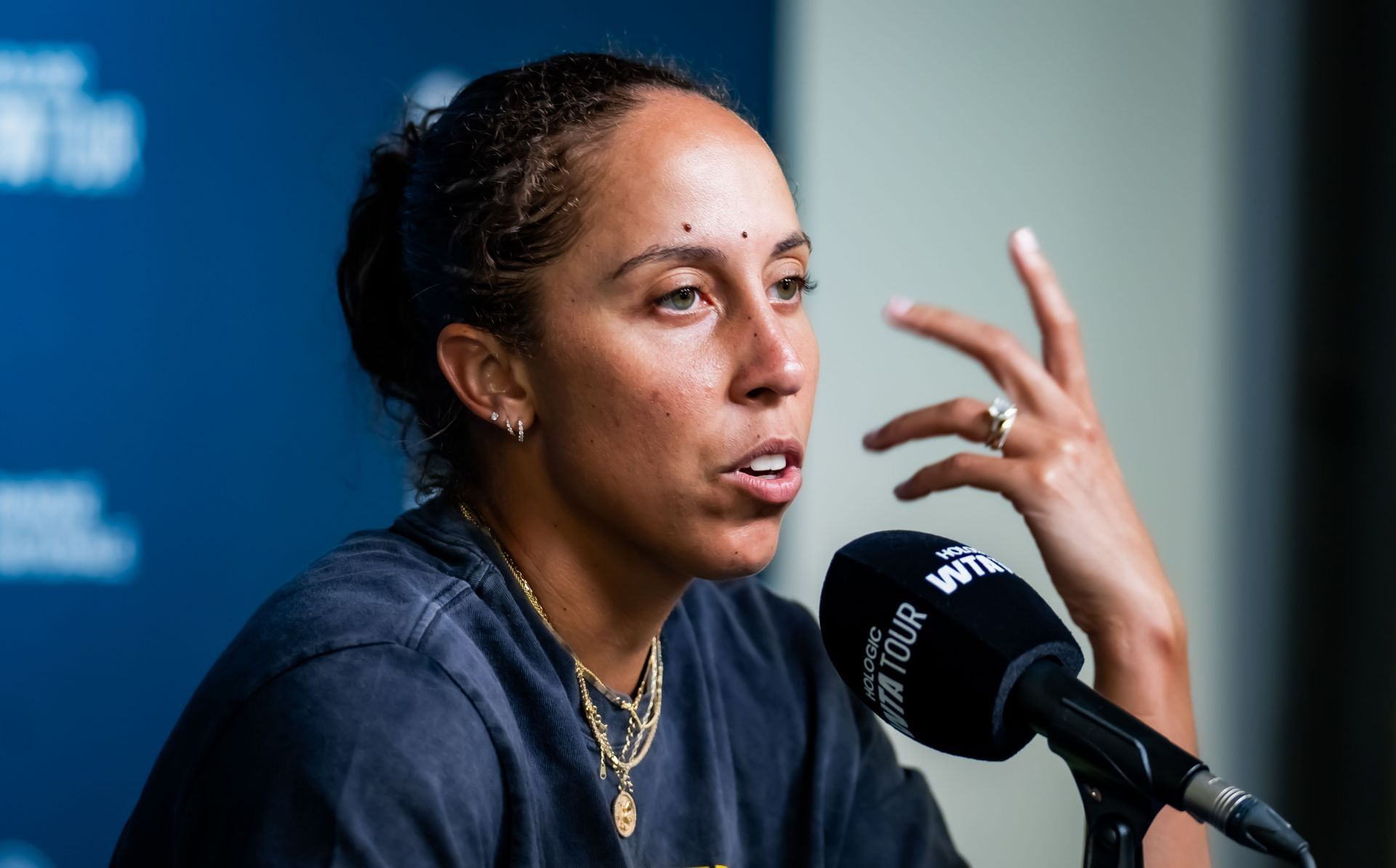Madison Keys during a press conference at the 2025 National Bank Open (Source: Getty)