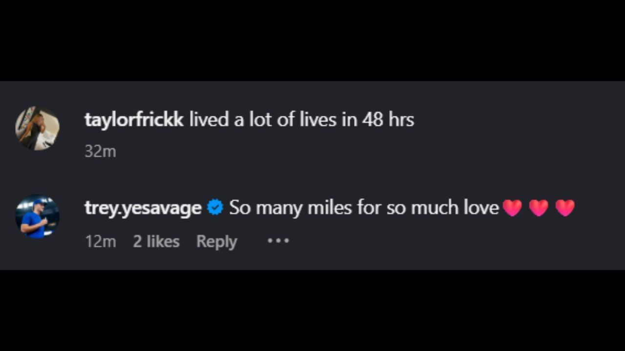 Screenshot of Yesavage&#039;s comment on Frick&#039;s Instagram post (Images from - Instagram.com/@taylorfrickk)