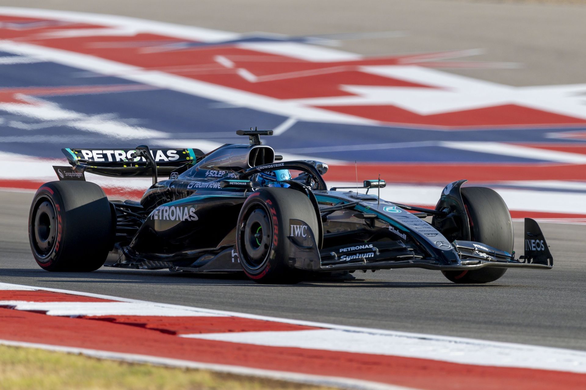 George Russell driving the Mercedes W16 during the Sprint qualifying session for the United States GP race weekend - Source: Getty